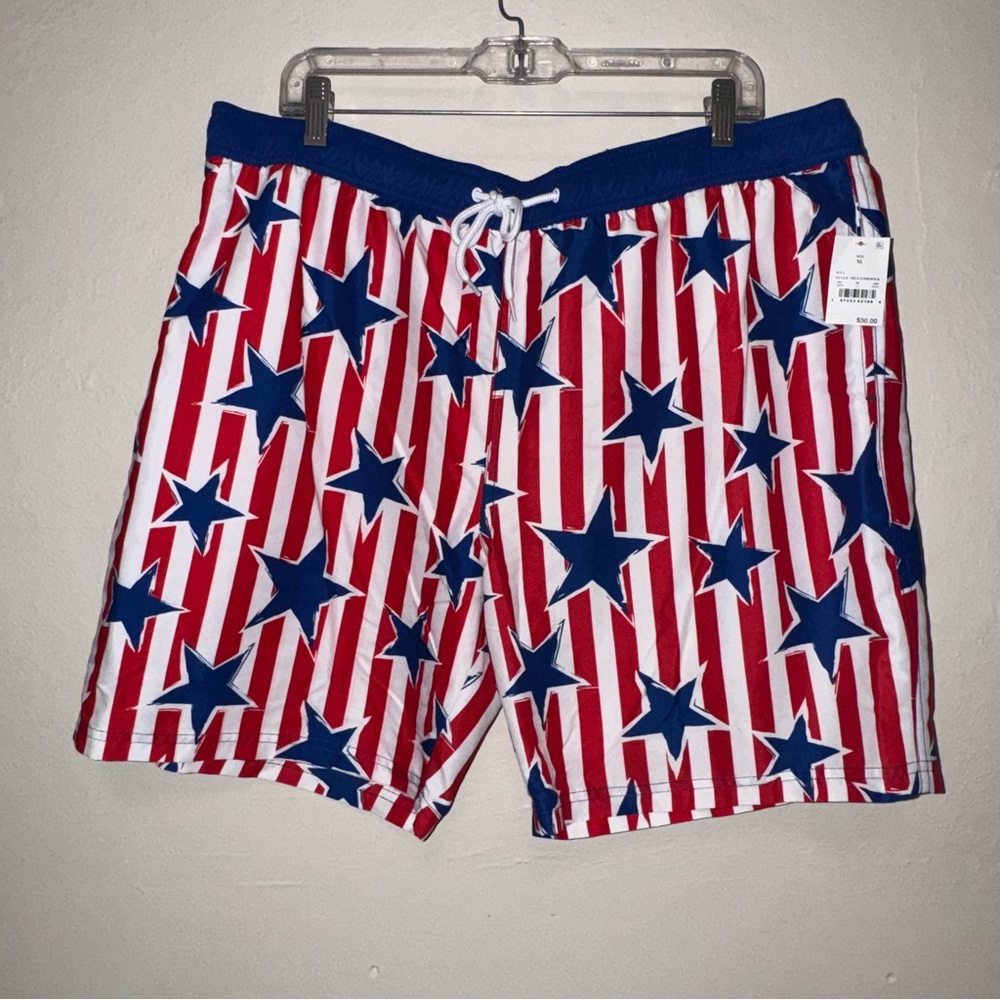 NWT RED WHITE BLUE Mad Engine Swim Shorts